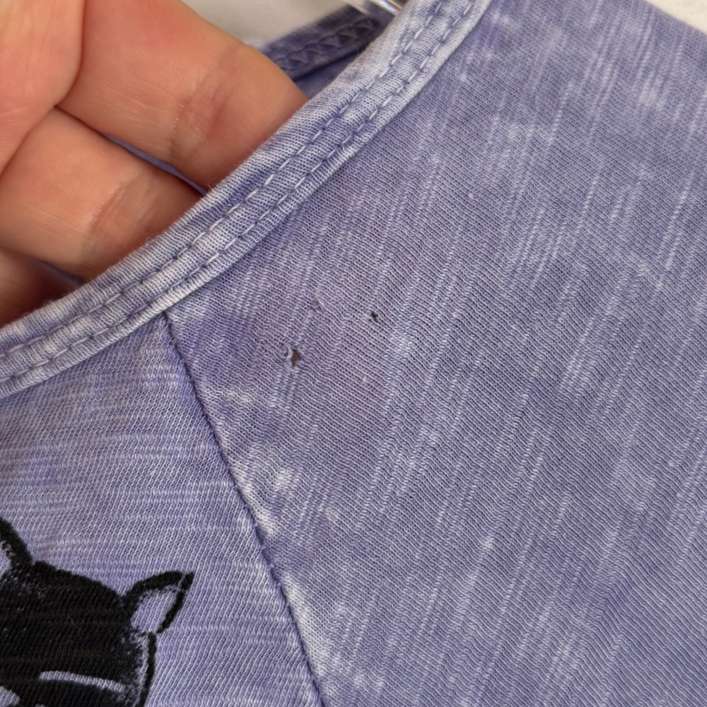 Jess & Jane Whiskers Cat Graphic Tunic Top M Blue Mineral Wash M12-2228 NEW FLAW - Picture 4 of 11
